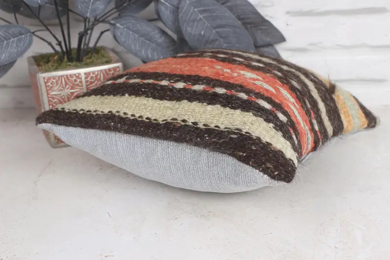 Kilim Cushion Sham, Cushion, 12x12 Brown Pillow, Interior Designer Pillow, Decorative Bolster Pillow Case, Outdoor Throw Cushion Cover, Gift Pillow - 6