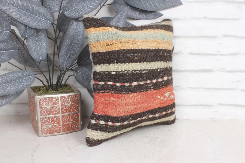 Kilim Cushion Sham, Cushion, 12x12 Brown Pillow, Interior Designer Pillow, Decorative Bolster Pillow Case, Outdoor Throw Cushion Cover, Gift Pillow - 4