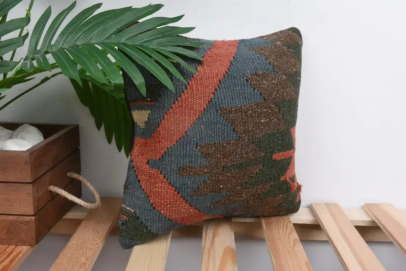 Boho Pillow, Handwoven Pillow Cover Pillow Sham, Colorful Pillow, 12x12 Blue Cushion, Cushion Cover, Pillow for Couch, Kilim Pillow - 4