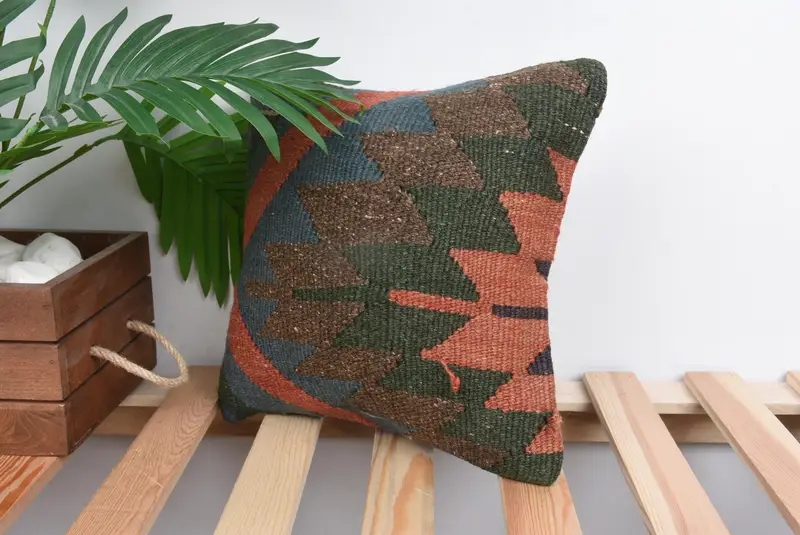 Boho Pillow, Handwoven Pillow Cover Pillow Sham, Colorful Pillow, 12x12 Blue Cushion, Cushion Cover, Pillow for Couch, Kilim Pillow - 5