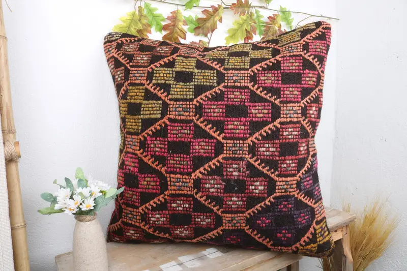 24x24 Yellow Cushion Cover, Car Pillow Cover, Pillow for Sofa, Pillow Sham, Home Decor Pillow, Throw Kilim Pillow, Pattern Throw Pillow Case - 4