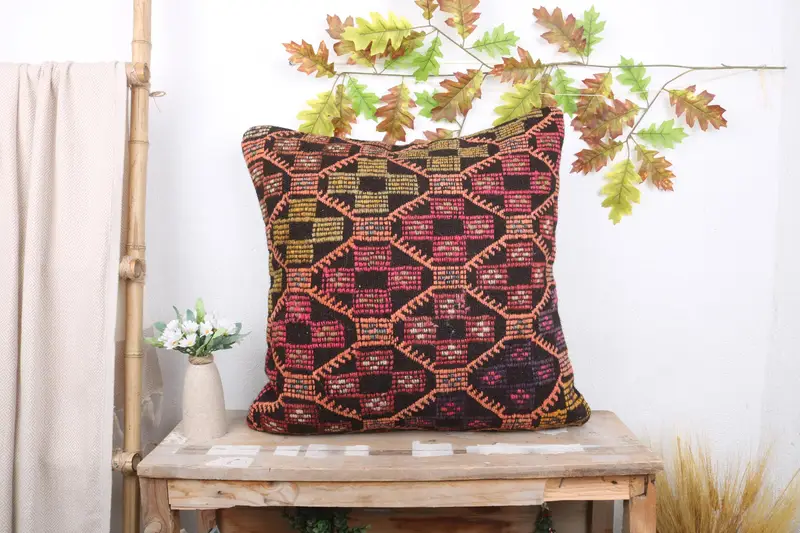 24x24 Yellow Cushion Cover, Car Pillow Cover, Pillow for Sofa, Pillow Sham, Home Decor Pillow, Throw Kilim Pillow, Pattern Throw Pillow Case - 1