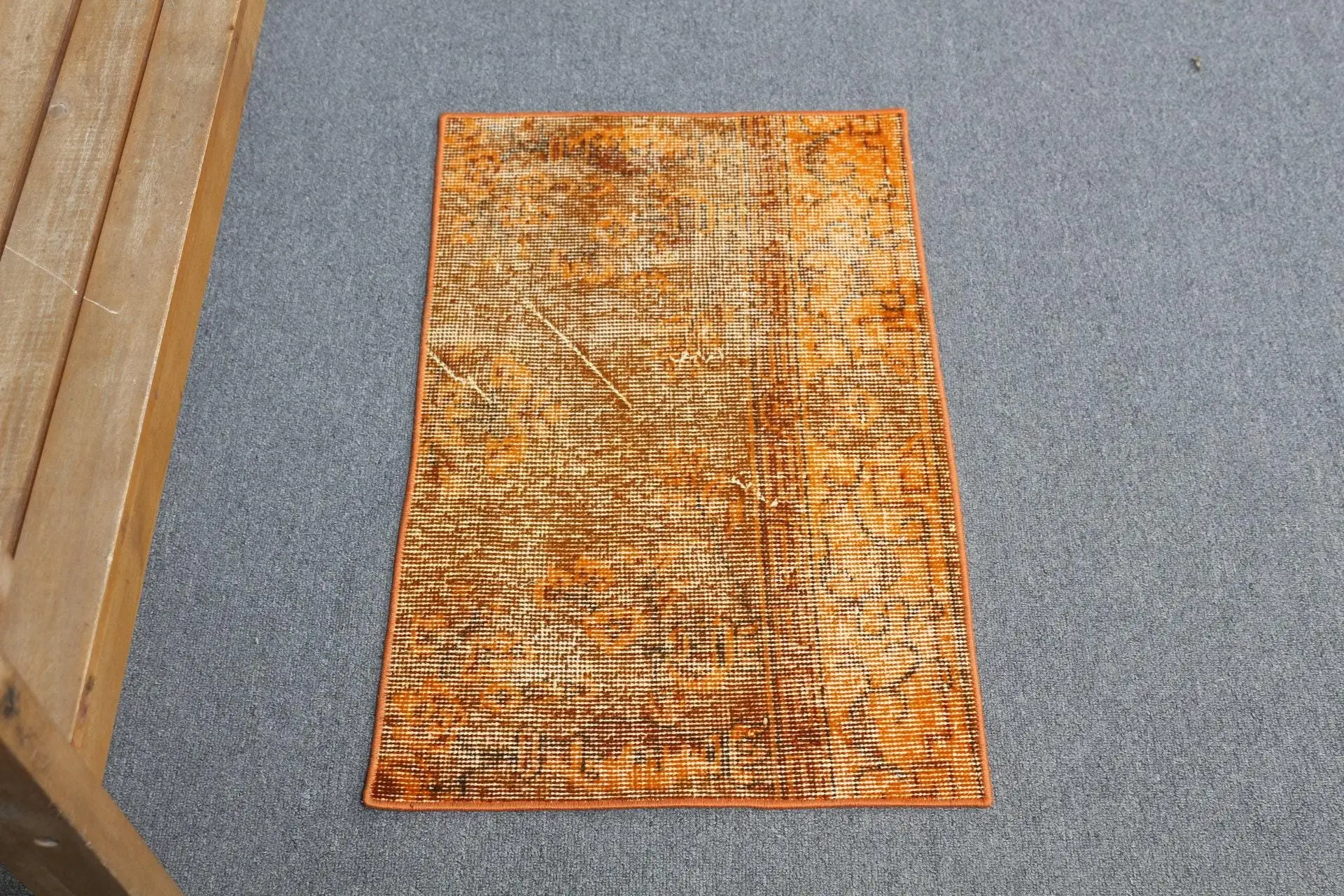 Vintage Turkish Rug 1.6x2.5 ft, Orange Camouflage Wool Rug - 1