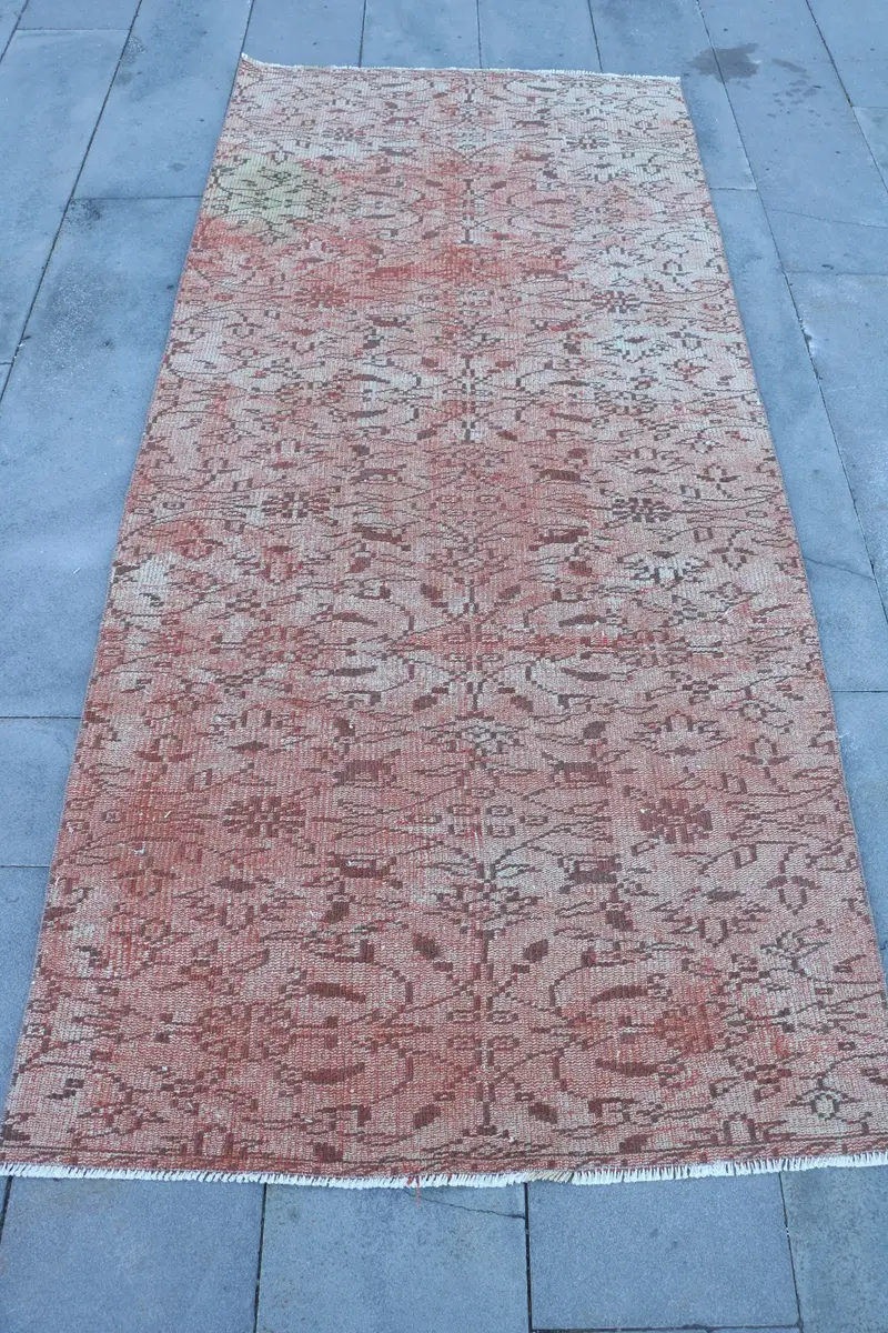 オレンジ & ブラウン ラグ、3.6x8.1 フィート ボタニカル デザイン