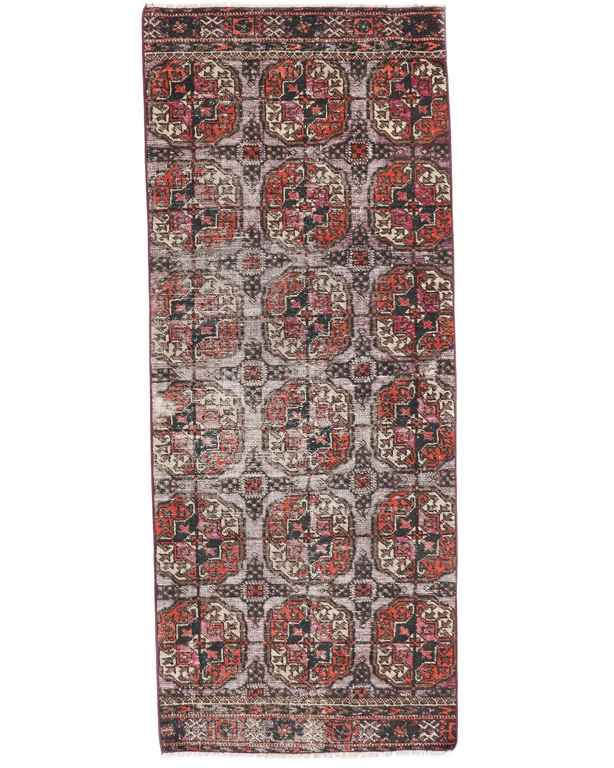 Alfombra decorativa vintage de 2,7 x 6,5 pies, lana roja y negra - 1