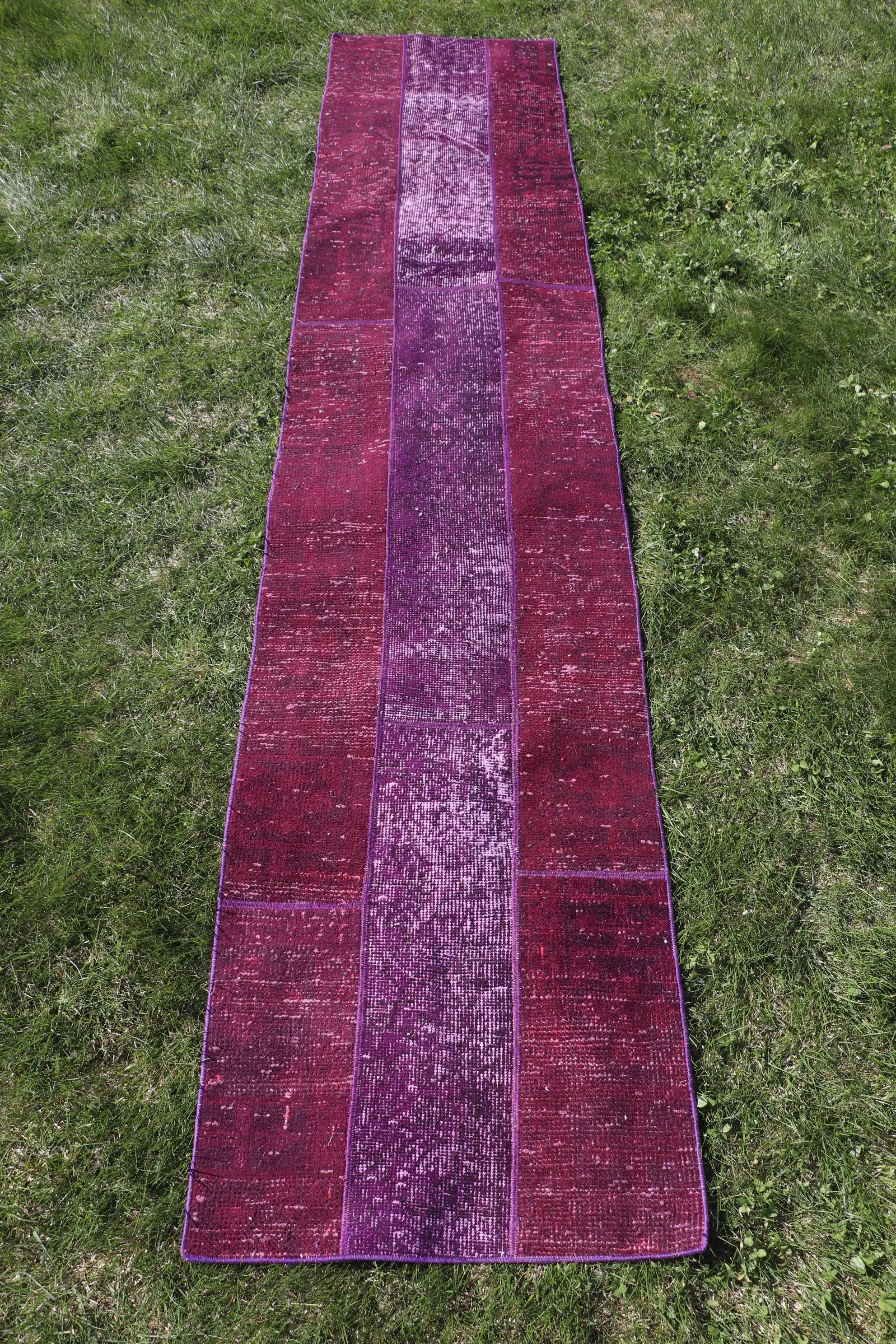 1.9x9.3 ft Runner Turkish Rug, Purple Solid Vintage Rug - 1