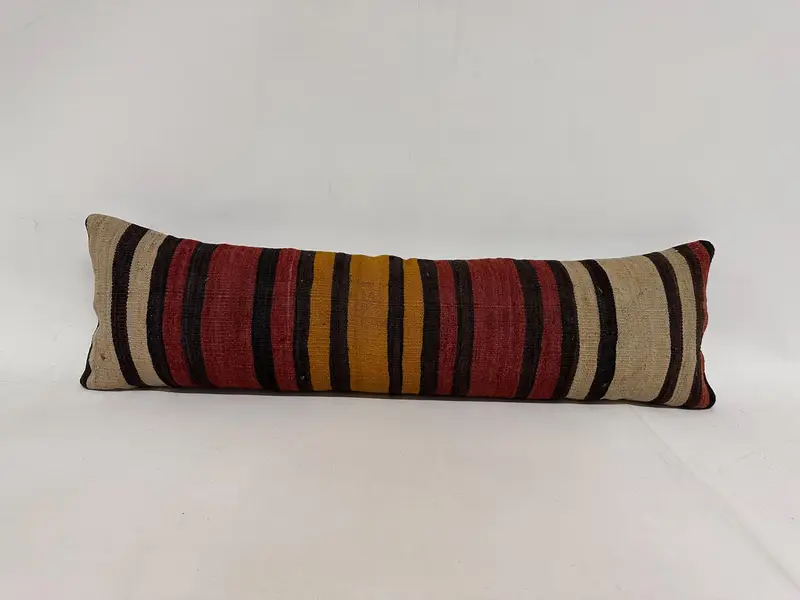 Interior Designer Pillow, Pillow for Sofa, Vintage Kilim Throw Pillow, 12x43 Orange Cushion, Crochet Pattern Pillow Case, Cushion - 1
