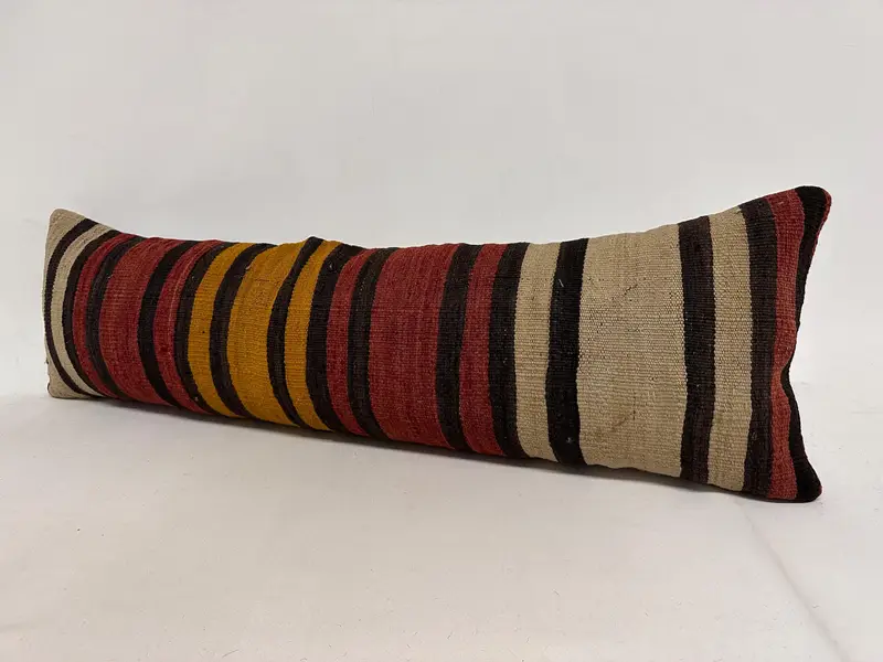 Interior Designer Pillow, Pillow for Sofa, Vintage Kilim Throw Pillow, 12x43 Orange Cushion, Crochet Pattern Pillow Case, Cushion - 3