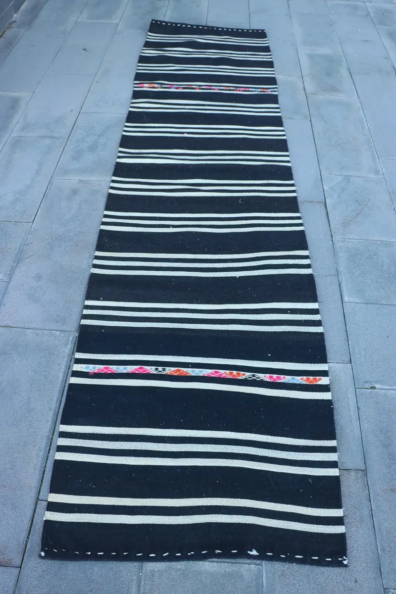 Zarif Siyah ve Bej Halı, 2,7x10,4 ft Şık İlave