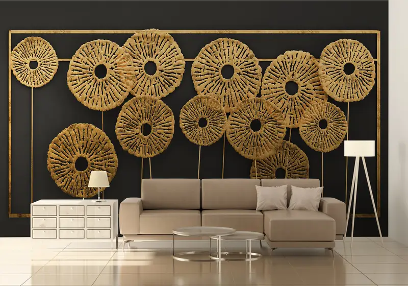 Zarif Siyah & Altın Metalik 3D Efekt Baskılı Duvar Kağıdı