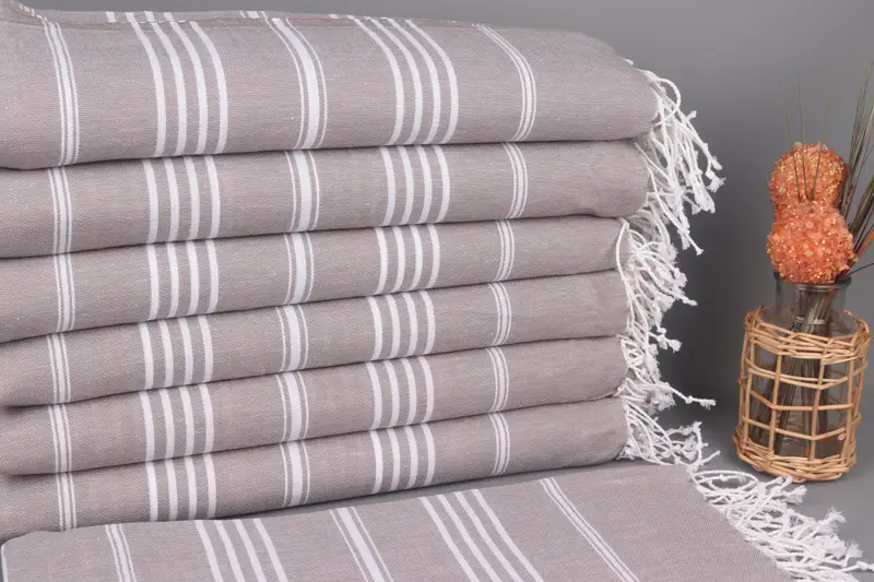 Personalized Beach Towel Brown Striped Organic Cotton, 40x71 Inches