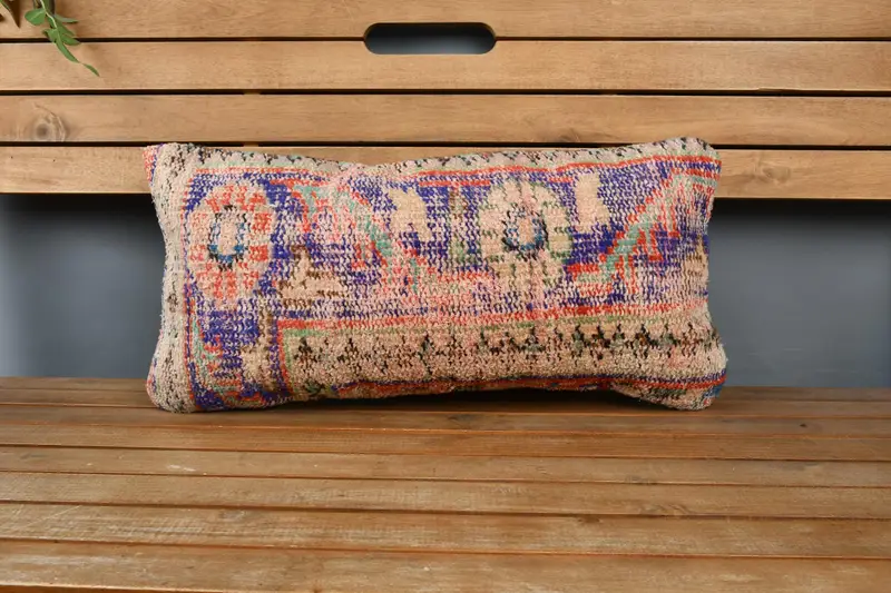 Pet Pillow Sham, Anatolian Cushion Case, Kilim Pillow, Handmade Kilim Cushion, Cushion Case, 12x24 Blue Cushion, Boho Pillow - 6