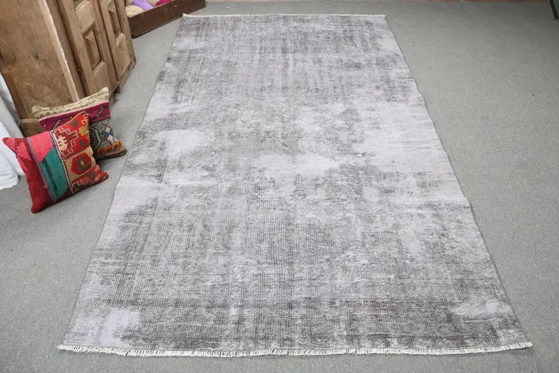 5x8.9 ft Vintage Oushak Halı, Gri Bitkiler ve ağaçlar Türk Yün Halısı - 1
