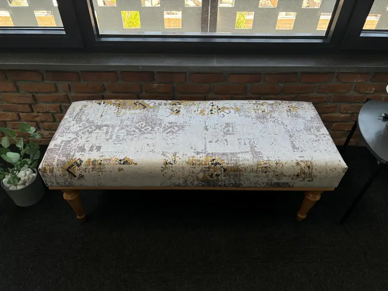 Modular Blue & Red Ottoman, Kilim-Inspired Wool Blend Ottoman