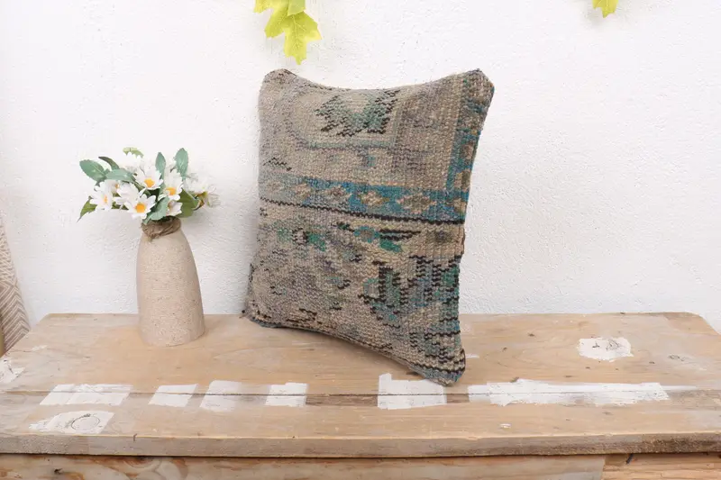 Boho Pillow, Throw Kilim Pillow, Pillow for Sofa, 12x12 Blue Pillow Sham, Neutral Throw Cushion Cover, Art Deco Cushion, Pillow Case - 4