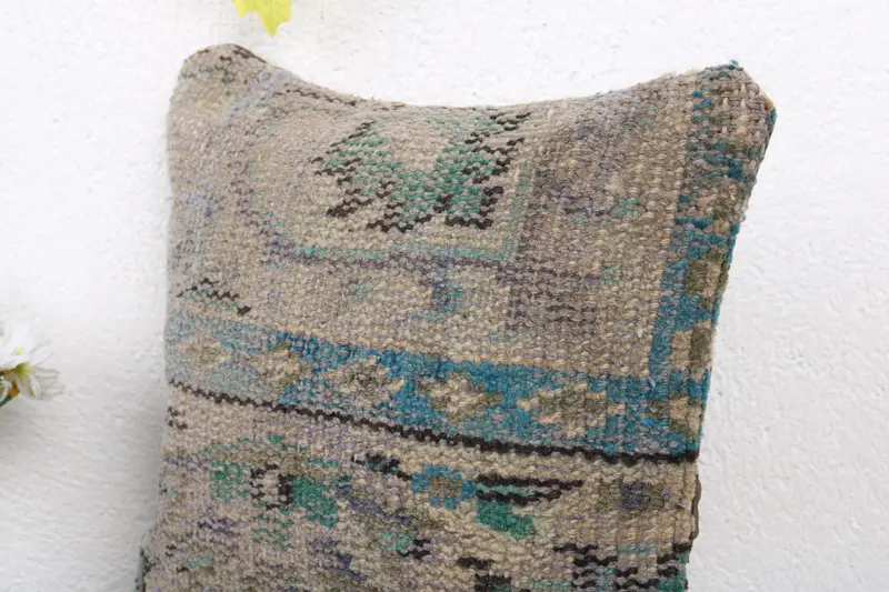 Boho Pillow, Throw Kilim Pillow, Pillow for Sofa, 12x12 Blue Pillow Sham, Neutral Throw Cushion Cover, Art Deco Cushion, Pillow Case - 5