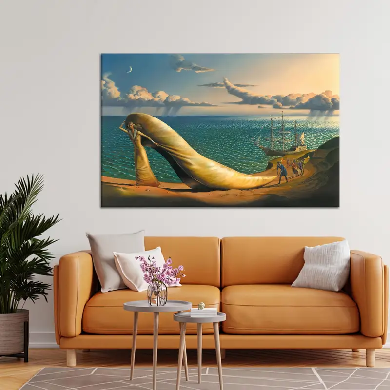 Surreal Abstract Shoes: Vibrant Printed Canvas Art for Home