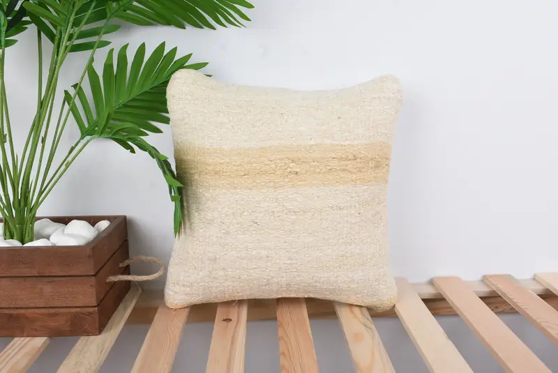 Home Decor Pillow, 14x14 White Cushion, Comfy Throw Pillow, Pillow Case, Antique Pillows, Garden Cushion, Boho Pillow, Natural Pillow Cover - 1
