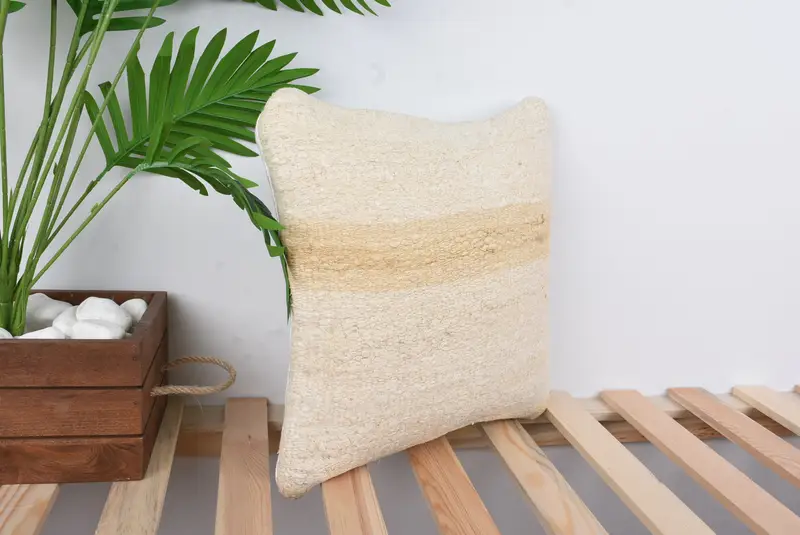 Home Decor Pillow, 14x14 White Cushion, Comfy Throw Pillow, Pillow Case, Antique Pillows, Garden Cushion, Boho Pillow, Natural Pillow Cover - 4