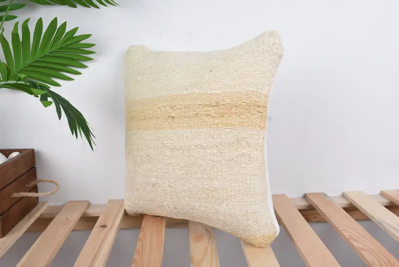 Home Decor Pillow, 14x14 White Cushion, Comfy Throw Pillow, Pillow Case, Antique Pillows, Garden Cushion, Boho Pillow, Natural Pillow Cover - 5