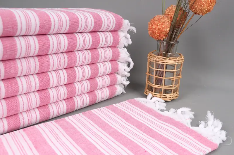 Personalized Fuchsia Striped Turkish Beach Towel, Organic Cotton, 71x40 Inches