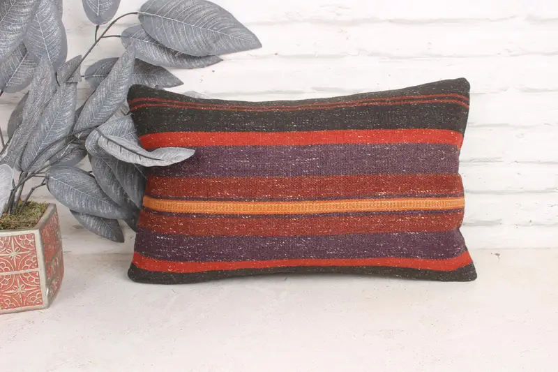 Gift Pillow, Pillow Cover, 12x20 Purple Cushion Cover, Vintage Pillow, Decorative Pillow Case, Bohemian Cushion Cushion, Ethnical Kilim Rug Pillow - 1