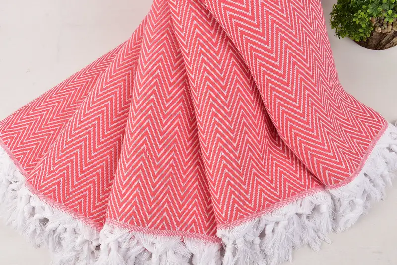 96x80 Cotton Chevron Towel, Valentines Gift, Girl Trip Party Favor, Monogram Blanket, Turkish Towel Blanket, Decorative Blanket, Bedspread - 4
