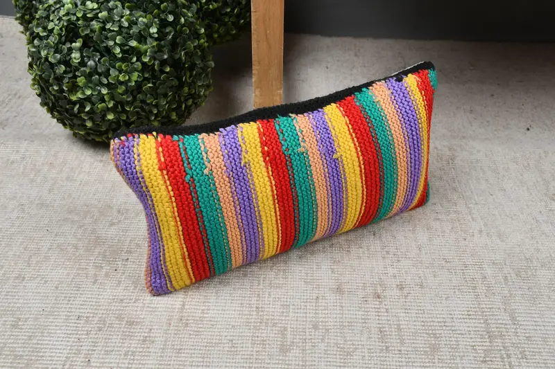 Antique Pillows, 8x16 Rainbow Pillow Cover, Turkish Pillow, Cushion, Vintage Pillow Sham, Decorative Cushion, Interior Designer Pillow - 7
