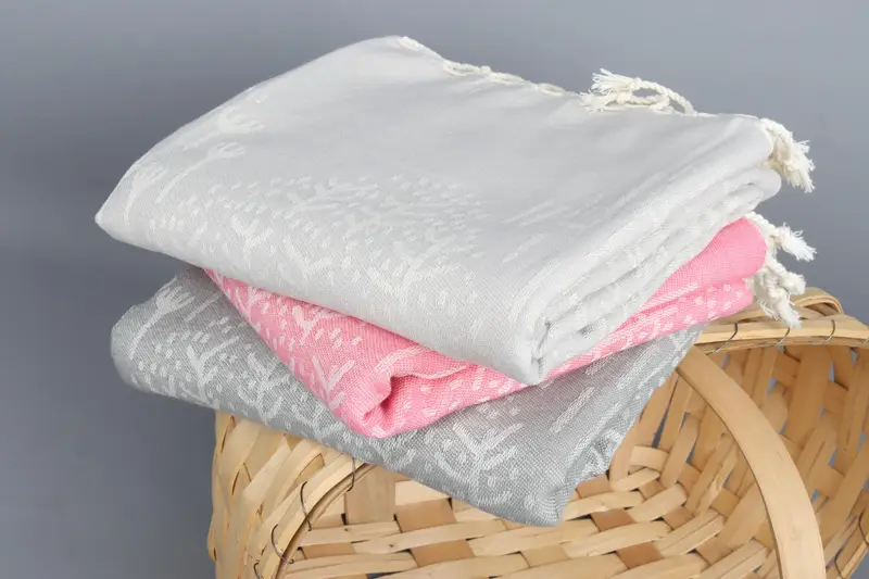 40x67 Organic Cotton Beach Towel, Bath Towel, Mountain Design, Beige