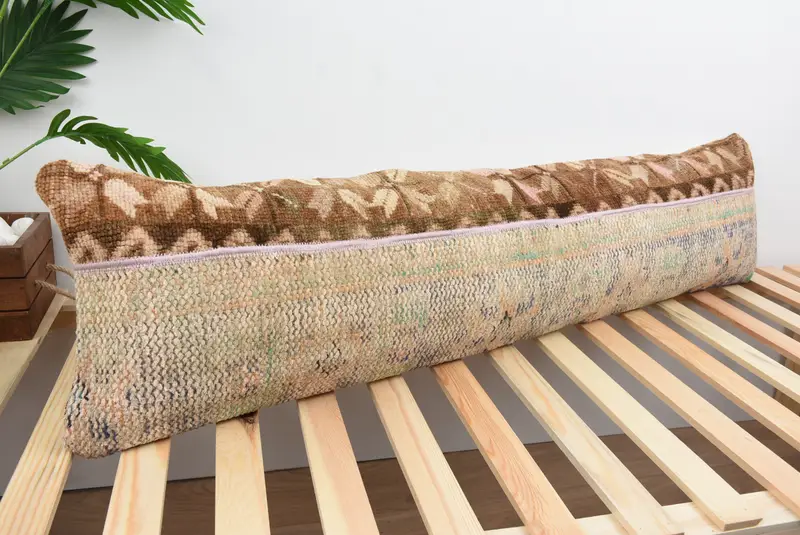 Turkish Kilim Pillow, Pillow Case, Gift Pillow, Decorative Pillow, Seat Pillow Sham, Vintage Kilim Pillow, 12x48 Brown Cushion Case - 4