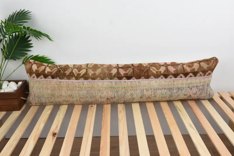 Turkish Kilim Pillow, Pillow Case, Gift Pillow, Decorative Pillow, Seat Pillow Sham, Vintage Kilim Pillow, 12x48 Brown Cushion Case - 1