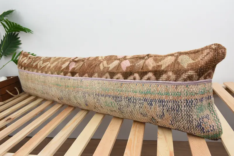 Turkish Kilim Pillow, Pillow Case, Gift Pillow, Decorative Pillow, Seat Pillow Sham, Vintage Kilim Pillow, 12x48 Brown Cushion Case - 5