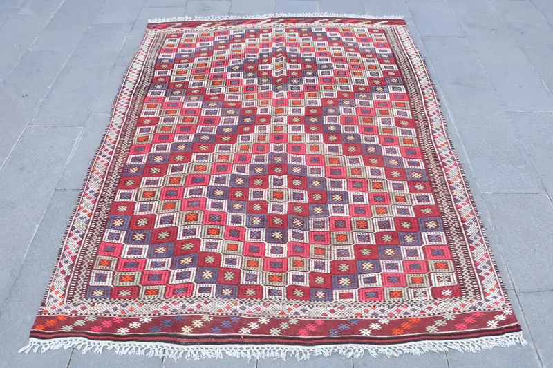 Kırmızı İran Halısı, 5.4x7.2 ft Zarif Dekor