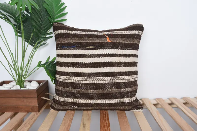 Home Decor Pillow, Interior Designer Pillow, Patio Cushion Cover, Authentic Pillow Cover, Cushion, Throw Kilim Pillow, 20x20 Brown Cushion Case - 1