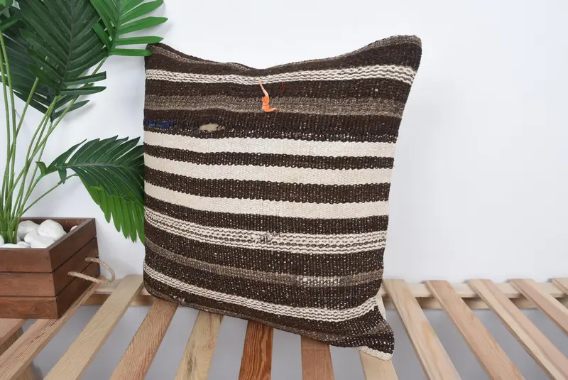 Home Decor Pillow, Interior Designer Pillow, Patio Cushion Cover, Authentic Pillow Cover, Cushion, Throw Kilim Pillow, 20x20 Brown Cushion Case - 5