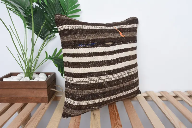 Home Decor Pillow, Interior Designer Pillow, Patio Cushion Cover, Authentic Pillow Cover, Cushion, Throw Kilim Pillow, 20x20 Brown Cushion Case - 4