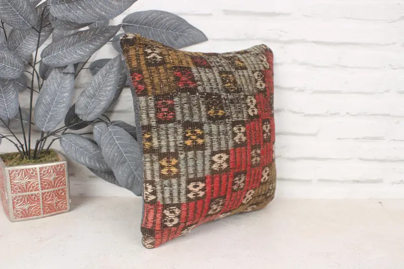 Boho Pillow Sham Cover, Vintage Pillow, Southwestern Cushion, 14x14 Red Pillow, Pillow Sham, Pillow for Couch, Decorative Throw Pillow Case - 3