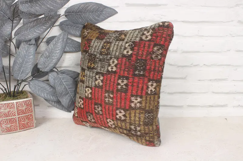 Boho Pillow Sham Cover, Vintage Pillow, Southwestern Cushion, 14x14 Red Pillow, Pillow Sham, Pillow for Couch, Decorative Throw Pillow Case - 4