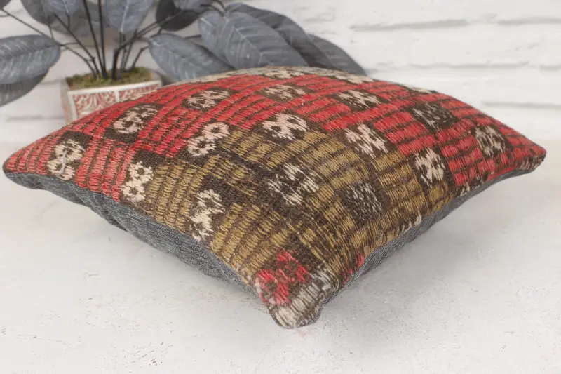 Boho Pillow Sham Cover, Vintage Pillow, Southwestern Cushion, 14x14 Red Pillow, Pillow Sham, Pillow for Couch, Decorative Throw Pillow Case - 6