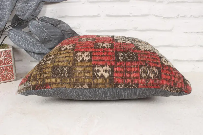 Boho Pillow Sham Cover, Vintage Pillow, Southwestern Cushion, 14x14 Red Pillow, Pillow Sham, Pillow for Couch, Decorative Throw Pillow Case - 5