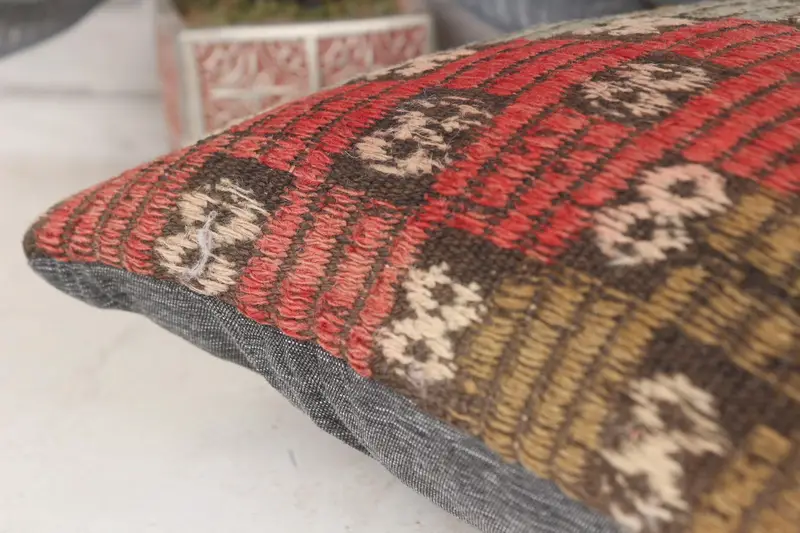 Boho Pillow Sham Cover, Vintage Pillow, Southwestern Cushion, 14x14 Red Pillow, Pillow Sham, Pillow for Couch, Decorative Throw Pillow Case - 7