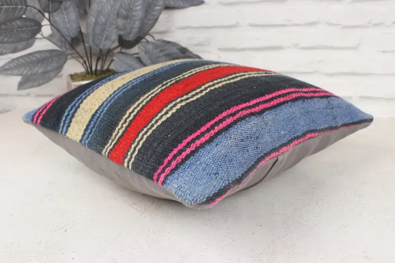 Ethnical Kilim Rug Pillow, Nautical Throw Pillow, 16x16 Blue Pillow Sham, Pillow Sham, Antique Pillows, Authentic Cushion, Kilim Cushion Sham - 6