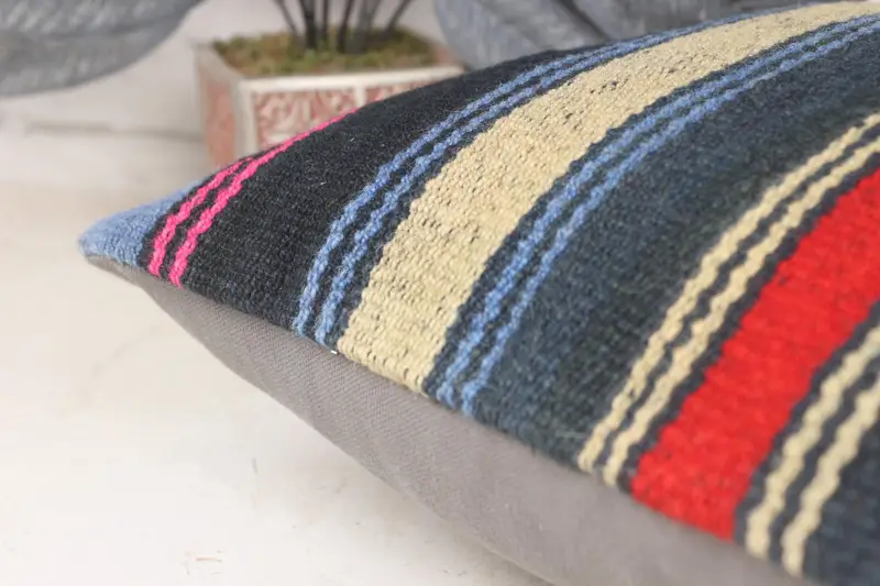 Ethnical Kilim Rug Pillow, Nautical Throw Pillow, 16x16 Blue Pillow Sham, Pillow Sham, Antique Pillows, Authentic Cushion, Kilim Cushion Sham - 7