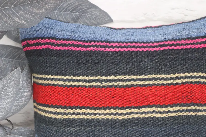Ethnical Kilim Rug Pillow, Nautical Throw Pillow, 16x16 Blue Pillow Sham, Pillow Sham, Antique Pillows, Authentic Cushion, Kilim Cushion Sham - 2