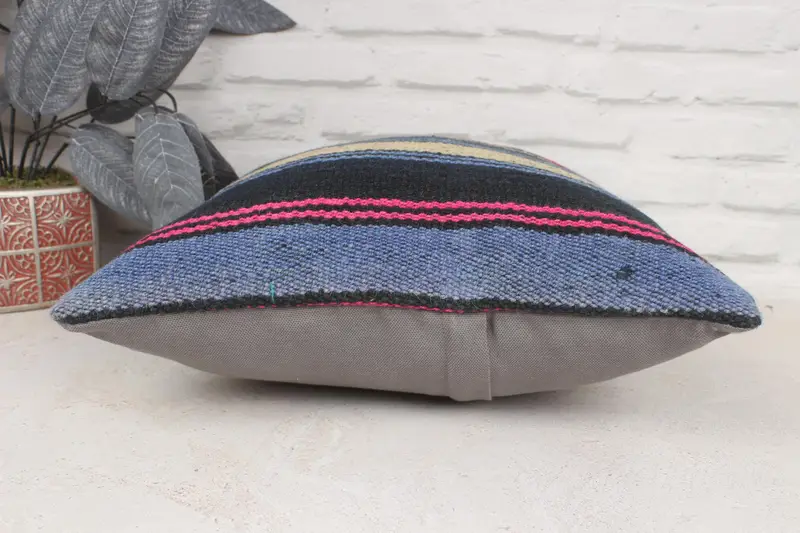 Ethnical Kilim Rug Pillow, Nautical Throw Pillow, 16x16 Blue Pillow Sham, Pillow Sham, Antique Pillows, Authentic Cushion, Kilim Cushion Sham - 5