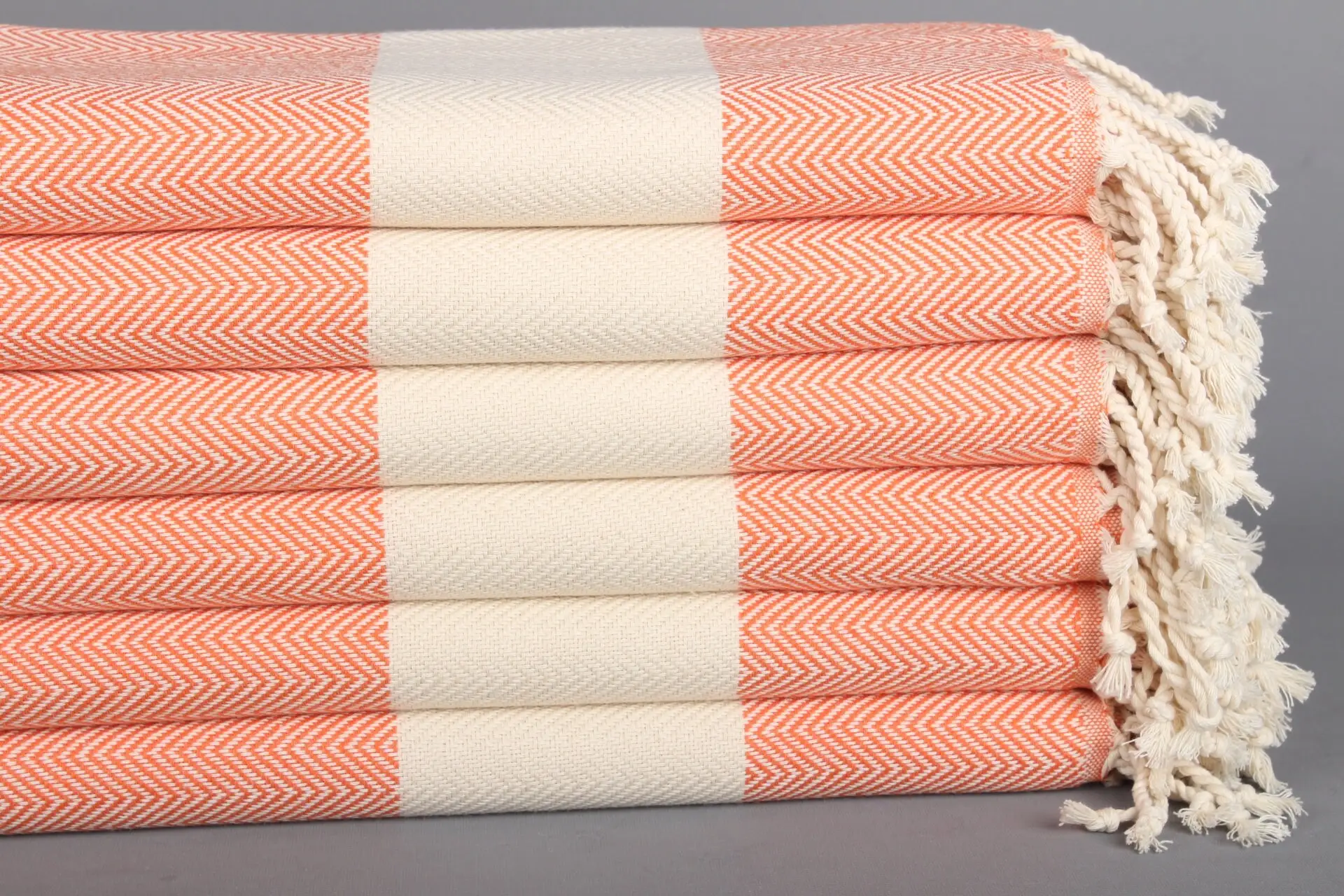 Orange Cotton Herringbone Towel, 40x71 Inches, Organic Cotton - 1