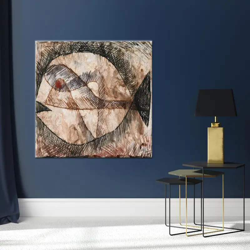 Modern Soyut Balık Kanvası: Paul Klee'den Esinlenen Yumuşak Tonlar