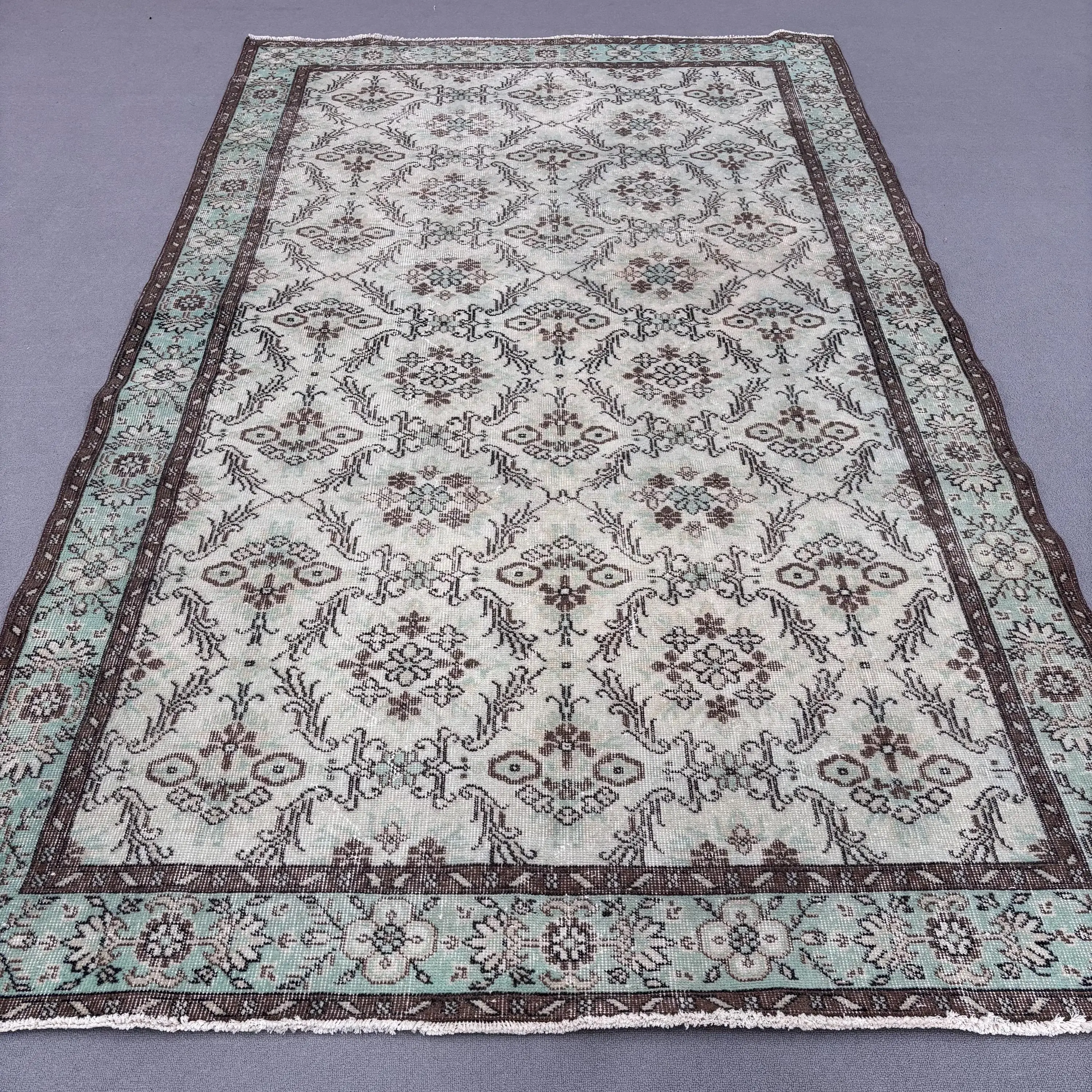 Türk Halısı, 5.9x9.6 ft Büyük Vintage Halı, Kahverengi Mavi Çiçekli Halı - 1
