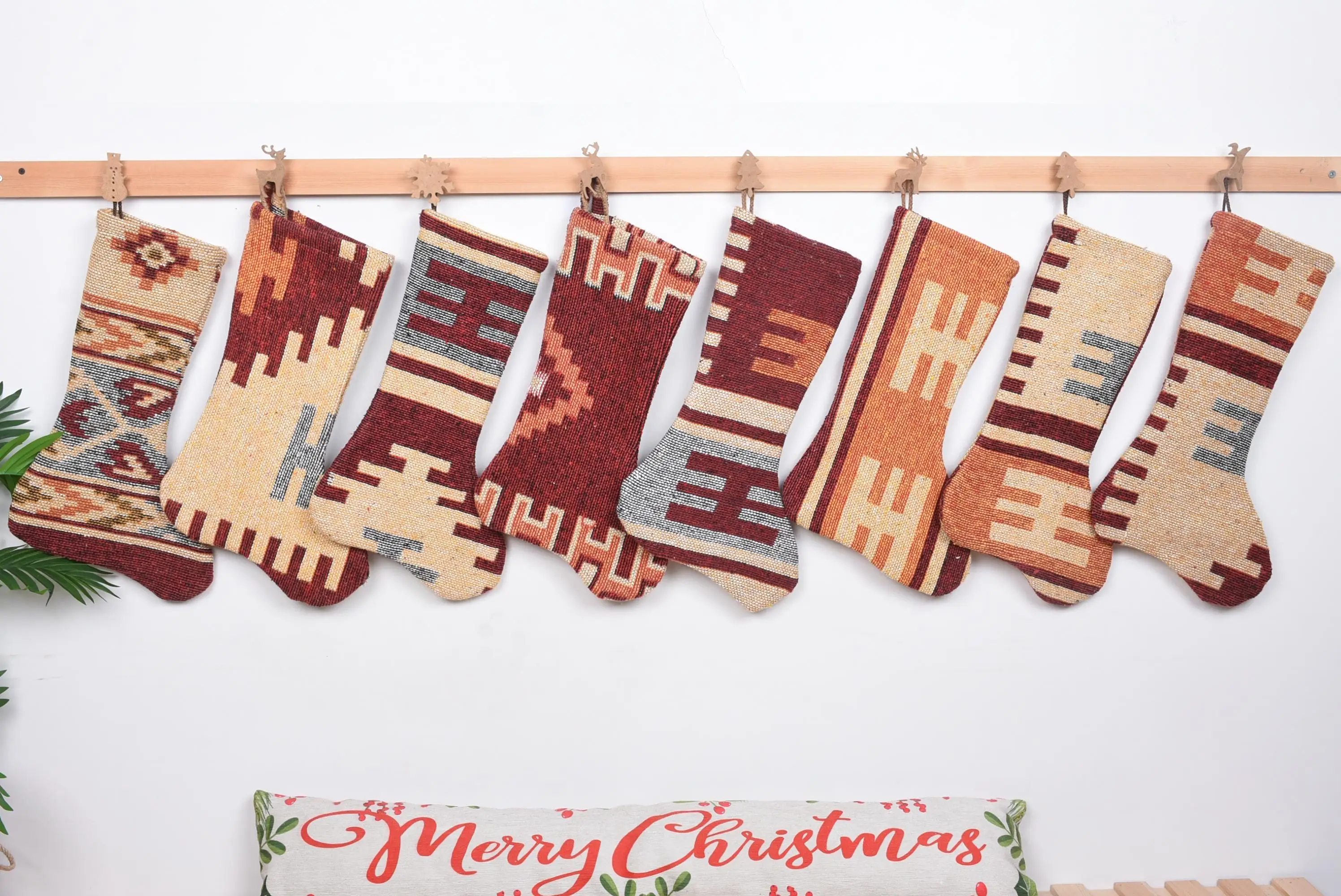 Rustic Christmas Ornaments Pattern, 7 Inch Organic Stocking - 1