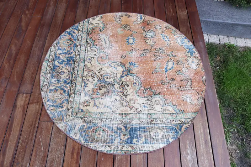 Handmade 3,7x3,7 ft Rug, Orange & Blue Ombré